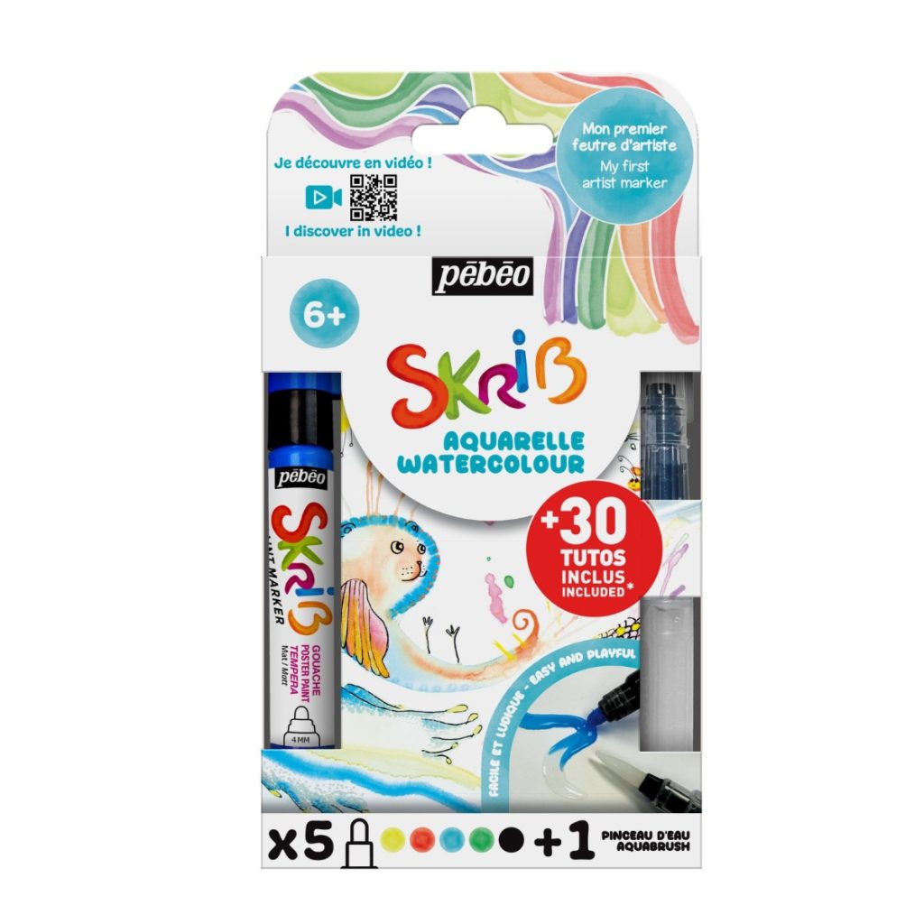 Pébéo SET DE 5xSKRIB GOUACHE + 1 AQUABRUSH Vue de face