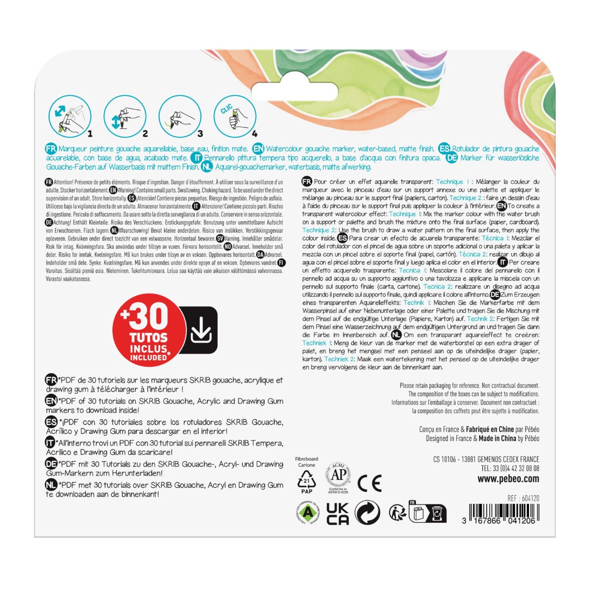 Pébéo SET DE 11xSKRIB GOUACHE + 1 AQUABRUSH Vue de dos