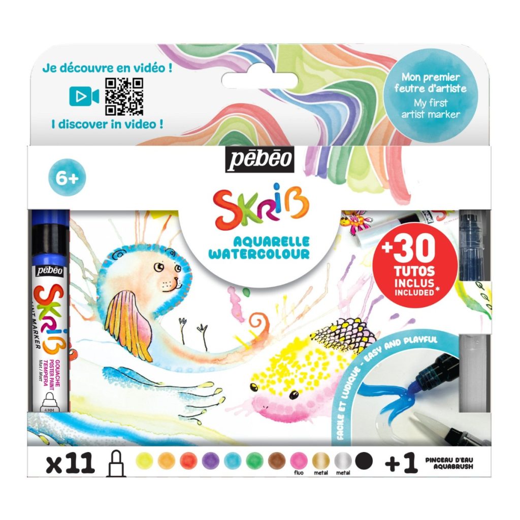 Pébéo SET DE 11xSKRIB GOUACHE + 1 AQUABRUSH Vue de face