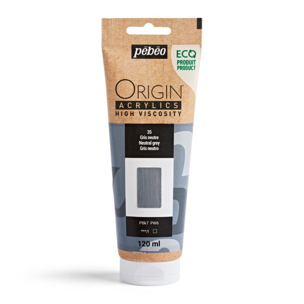 Pébéo Peinture Acrylique Éco conçue ORIGIN ACRYLICS 120 ML GRIS NEUTRE Vue de face
