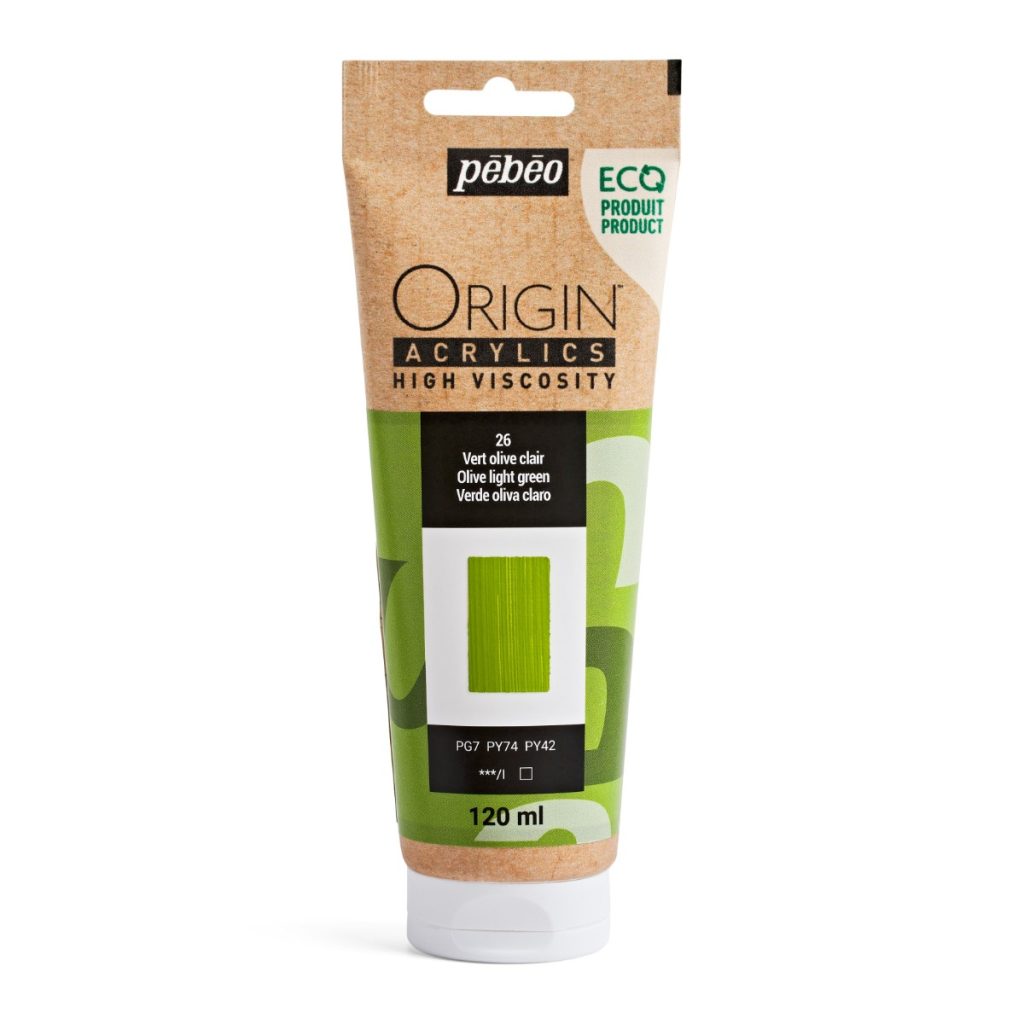 Pébéo Peinture Acrylique Éco conçue ORIGIN ACRYLICS 120 ML VERT OLIVE CLAIR Vue de face
