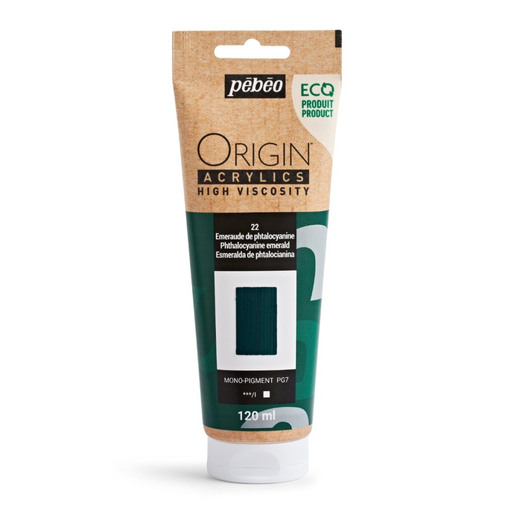 Pébéo Peinture Acrylique Éco conçue ORIGIN ACRYLICS 120 ML ÉMERAUDE DE PHTALOCYANINE Vue de face