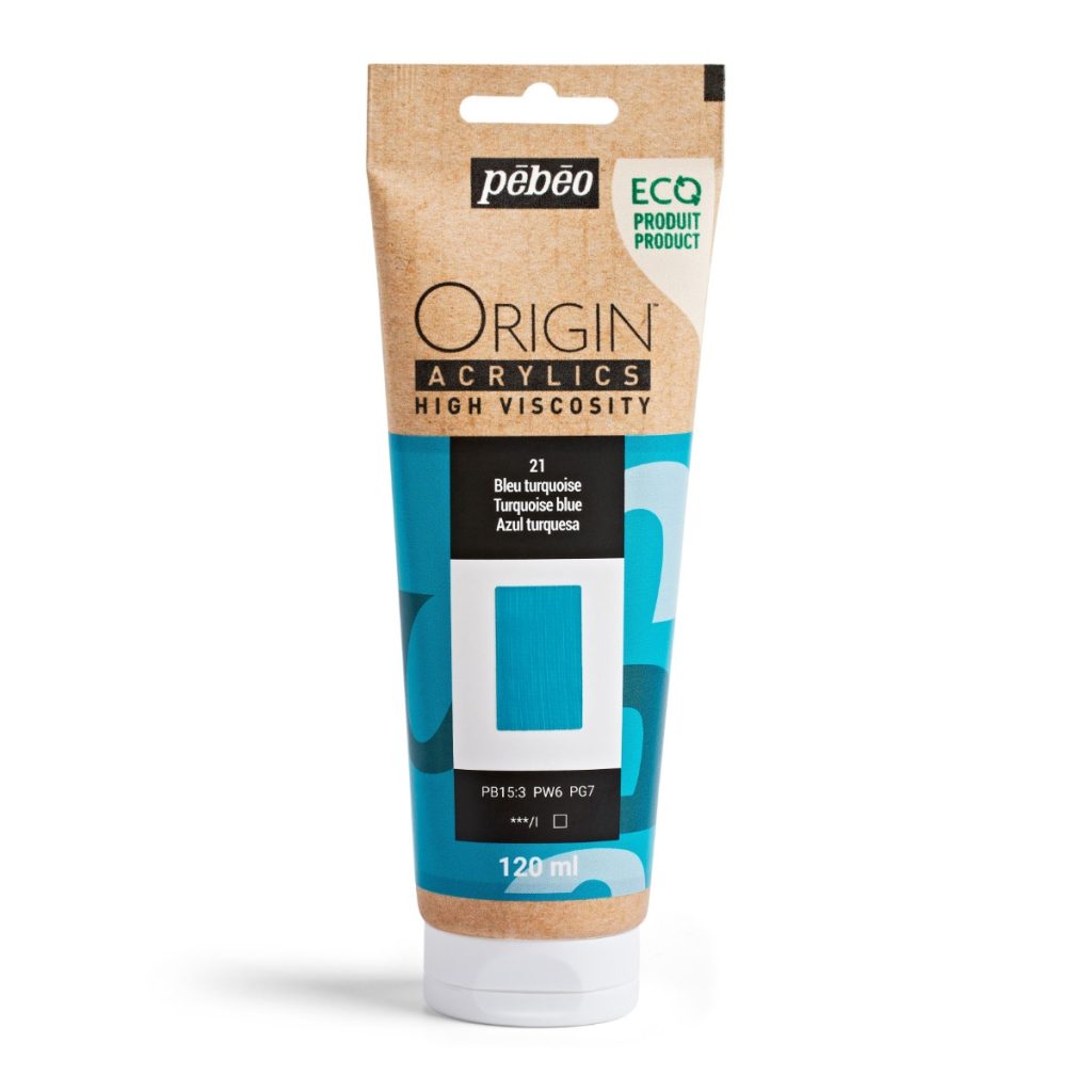 Pébéo Peinture Acrylique Éco conçue ORIGIN ACRYLICS 120 ML BLEU TURQUOISE Vue de face