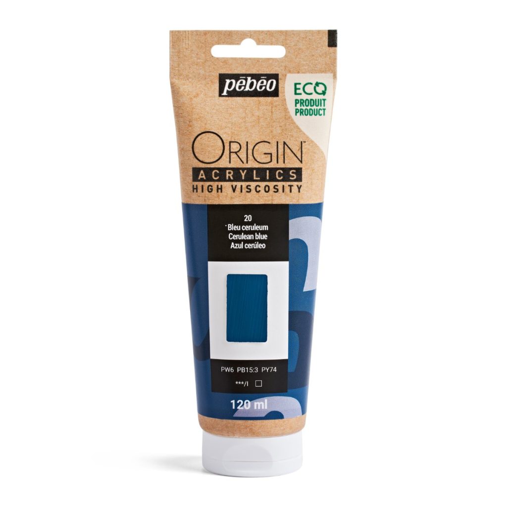 Pébéo Peinture Acrylique Éco conçue ORIGIN ACRYLICS 120 ML BLEU CERULEUM Vue de face