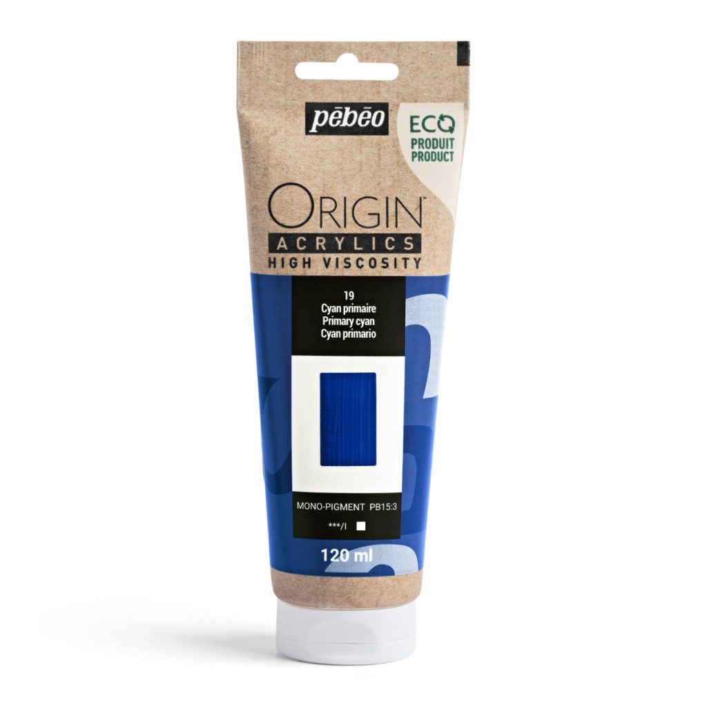 Pébéo Peinture Acrylique Éco conçue ORIGIN ACRYLICS 120 ML CYAN PRIMAIRE Vue de face