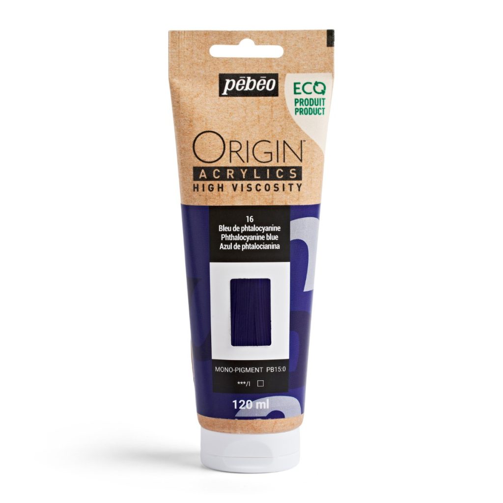 Pébéo Peinture Acrylique Éco conçue ORIGIN ACRYLICS 120 ML BLEU DE PHTALOCYANINE Vue de face