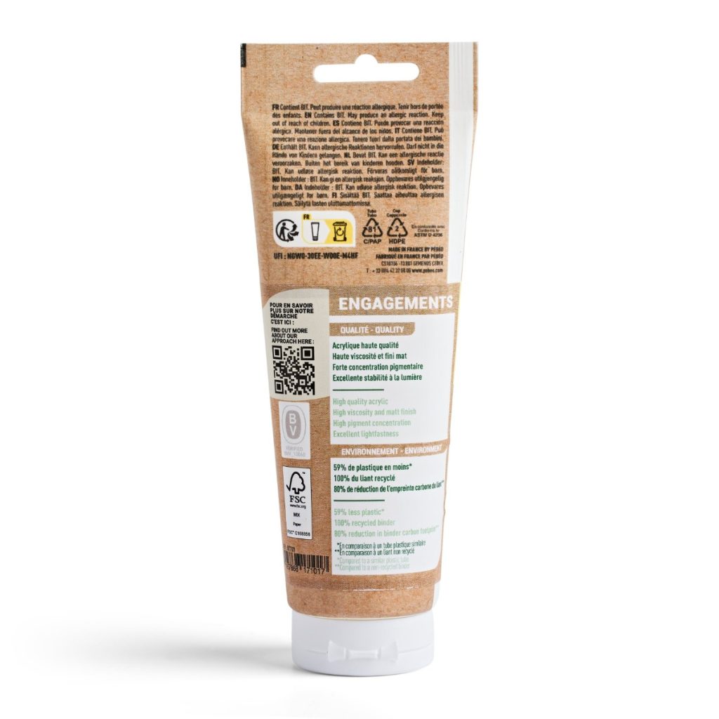 Pébéo Peinture Acrylique Éco conçue ORIGIN ACRYLICS 120 ML JAUNE CADMIUM CITRON IMITATION Vue de dos