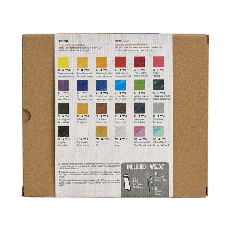 STUDIO ACRYLICS SET 10 ASSORTED 20 ML TUBES WITH BRUSH – Pébéo