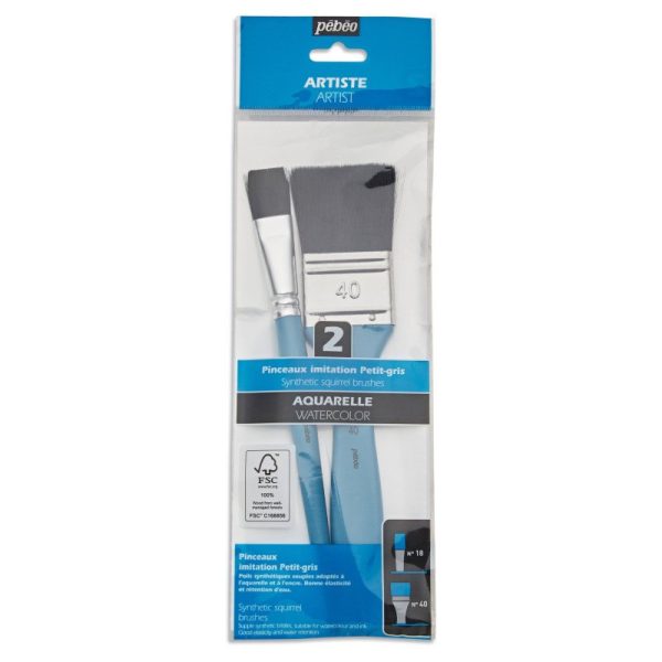 POCHETTE DE 2 PINCEAUX AQUARELLE – SPALTER ET PLAT – IMITATION PETIT-GRIS