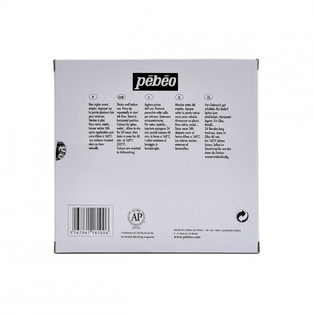 Pébéo Coffret Marqueur sur Verre VITREA 160 ETUI 9 FEUTRES BRILLANTS POINTE NORMALE ASSORTIS Vue de dos