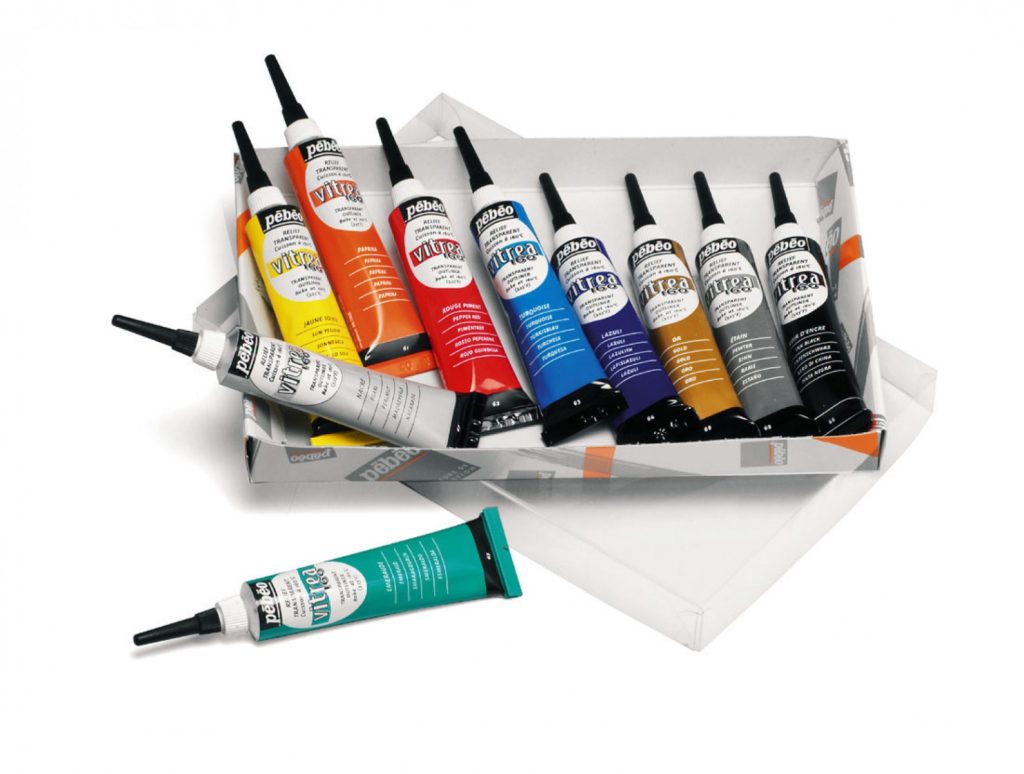 Pébéo Coffret Peinture Relief sur Verre VITREA 160 RELIEF BRILLANT ETUI 10 TUBES 20 ML ASSORTIS Boîte ouverte