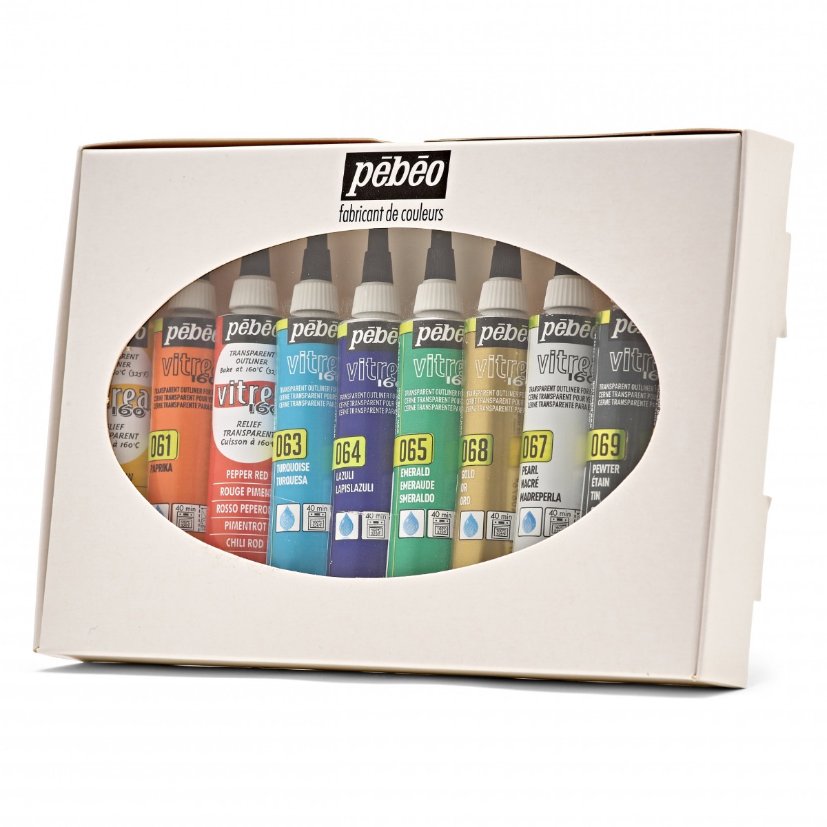 Pébéo Coffret Peinture Relief sur Verre VITREA 160 RELIEF BRILLANT ETUI 10 TUBES 20 ML ASSORTIS Vue de gauche