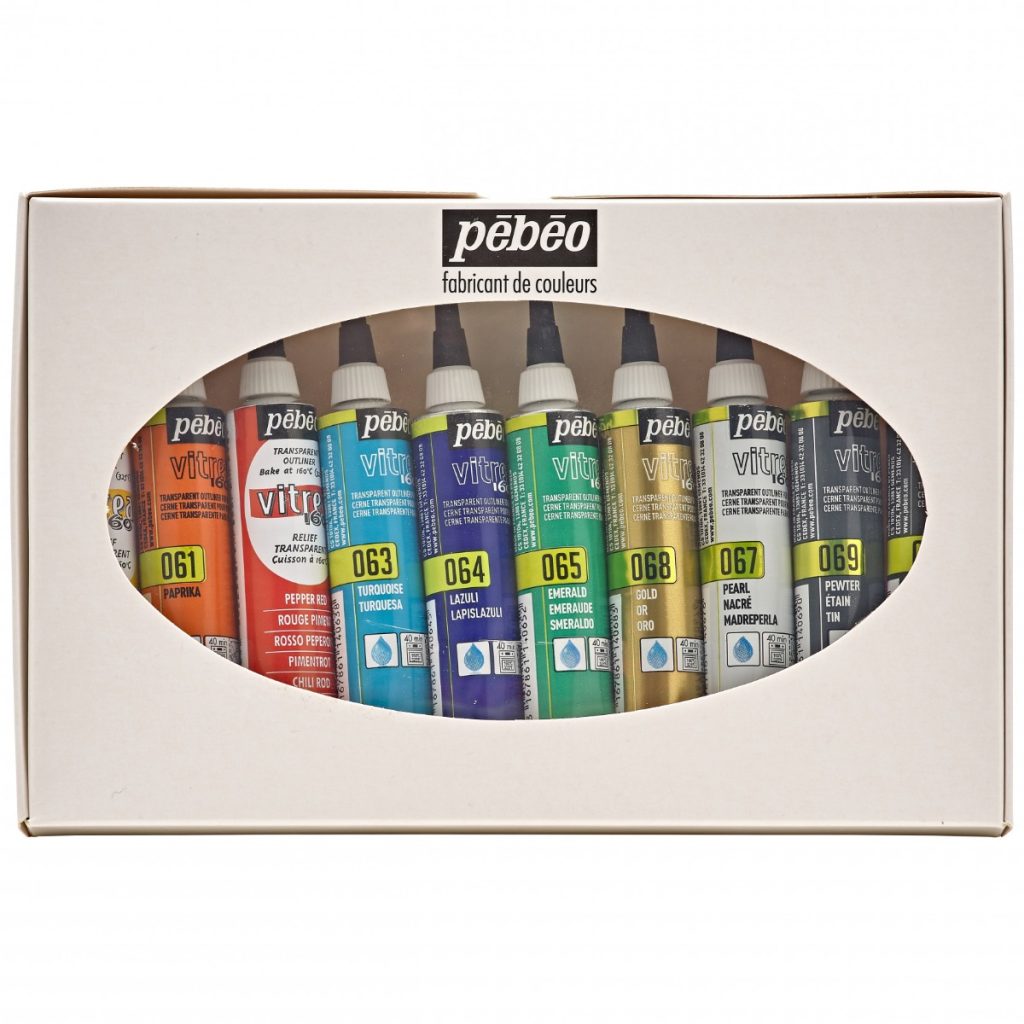 Pébéo Coffret Peinture Relief sur Verre VITREA 160 RELIEF BRILLANT ETUI 10 TUBES 20 ML ASSORTIS Vue de face