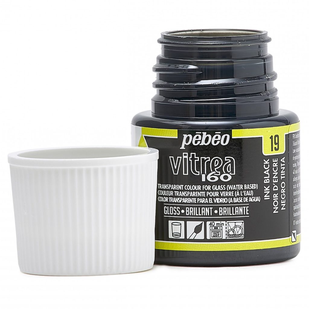 Pébéo Peinture sur Verre VITREA 160 BRILLANT 45 ML NOIR D'ENCRE Bouchon ouvert