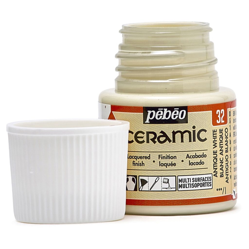 Pébéo Peinture sur Céramique CERAMIC 45 ML BLANC ANTIQUE Bouchon ouvert