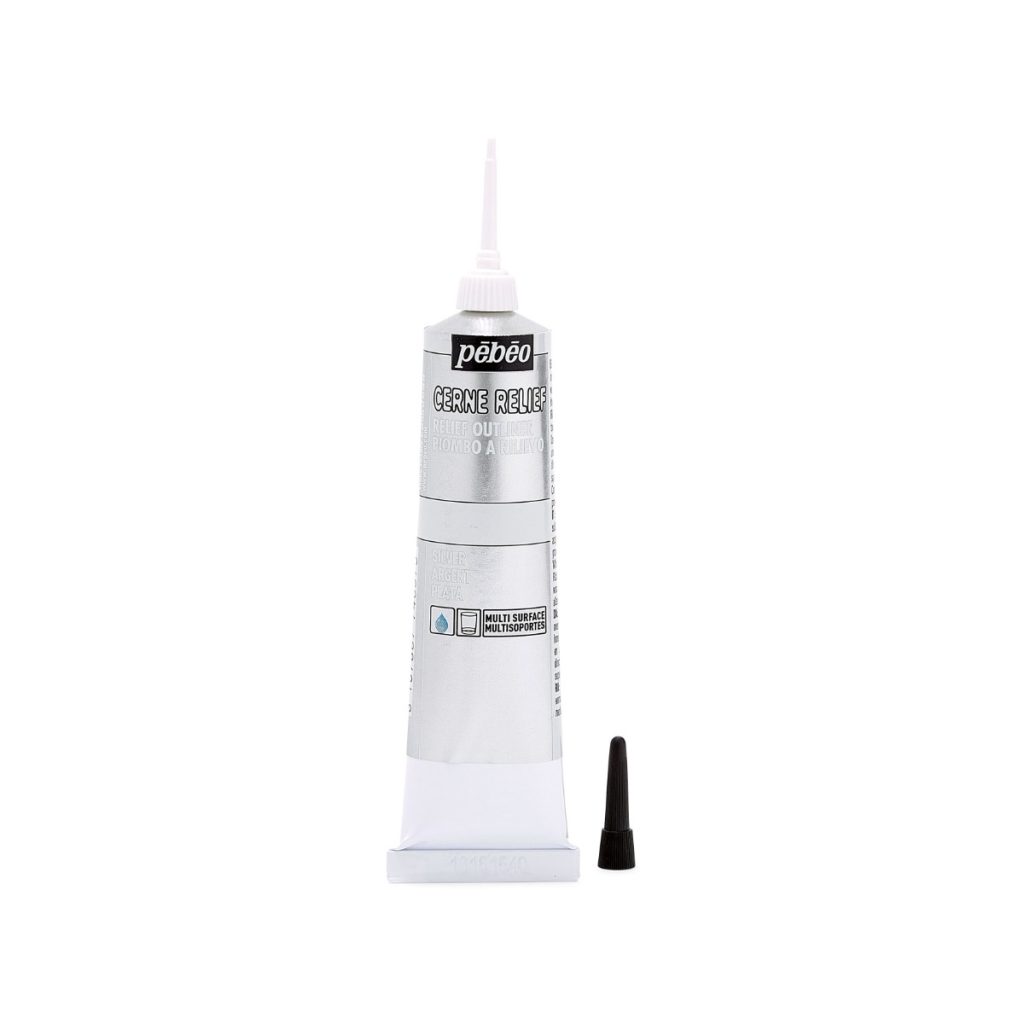 Pébéo Peinture Relief CERNE RELIEF 37 ML ARGENT Bouchon ouvert