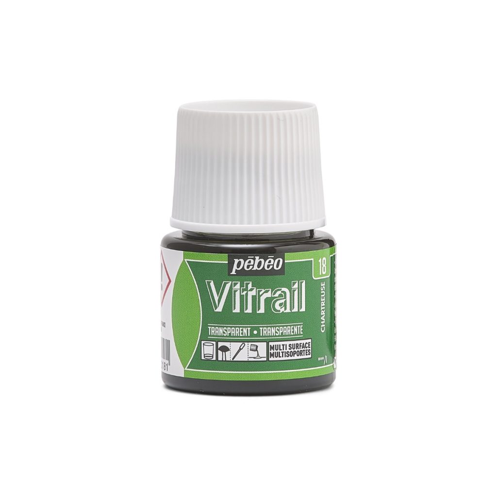 Pébéo Peinture sur Verre VITRAIL TRANSPARENT 45 ML CHARTREUSE Vue de face