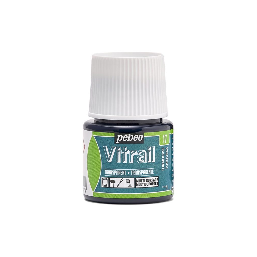 Pébéo Peinture sur Verre VITRAIL TRANSPARENT 45 ML BLEU TURQUOISE Vue de face