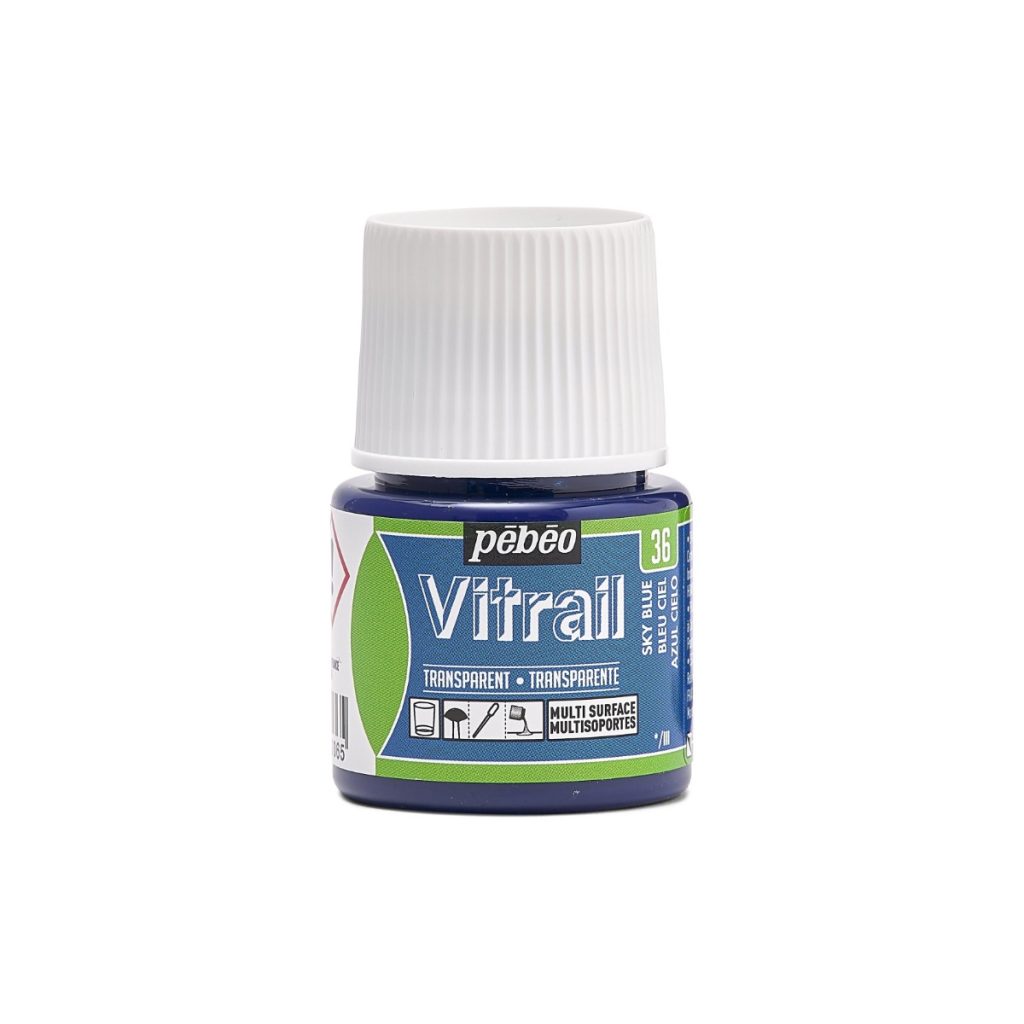 Pébéo Peinture sur Verre VITRAIL TRANSPARENT 45 ML BLEU CIEL Vue de face