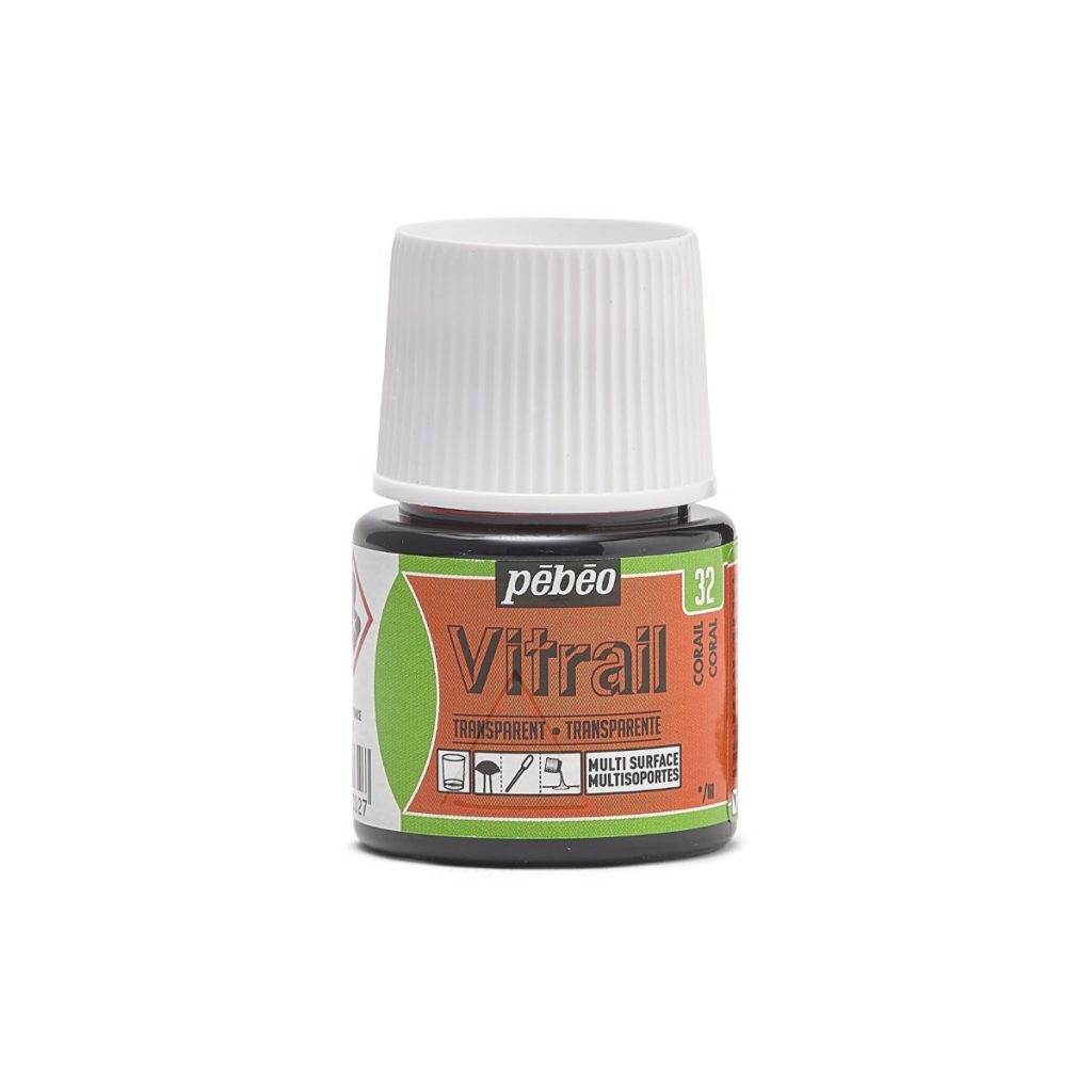 Pébéo Peinture sur Verre VITRAIL TRANSPARENT 45 ML CORAIL Vue de face