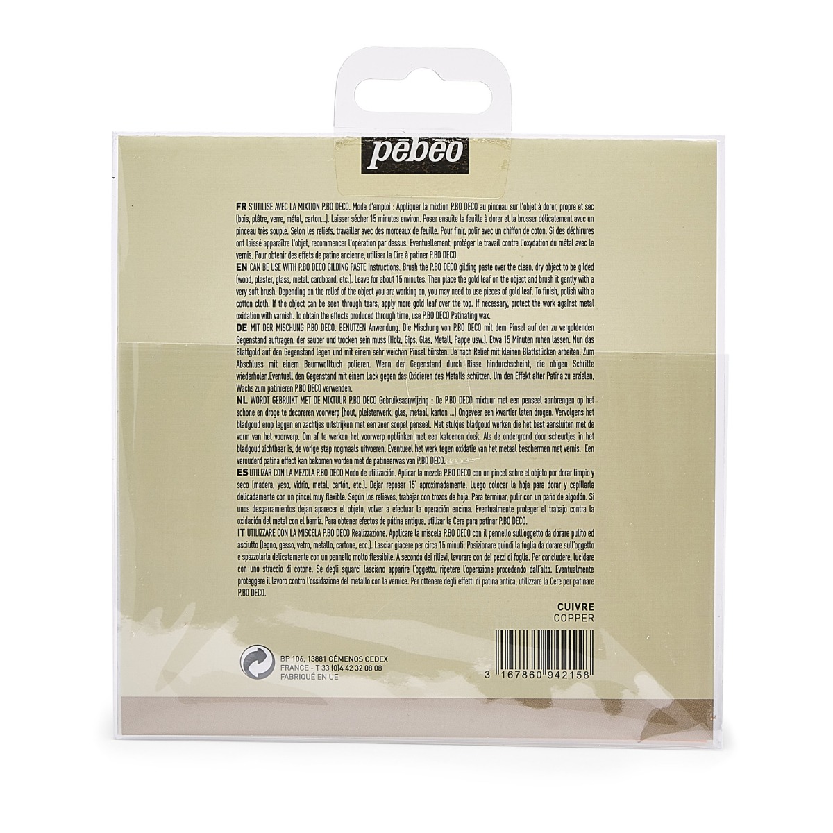 Pébéo Feuilles à Dorer DECO FEUILLES A DORER CARNET DE 12 FEUILLES CUIVRE Vue de dos