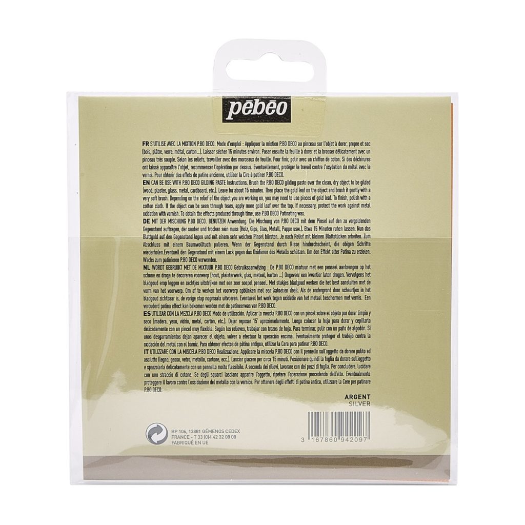 Pébéo Feuilles à Dorer DECO FEUILLES A DORER CARNET DE 12 FEUILLES ARGENT Vue de dos