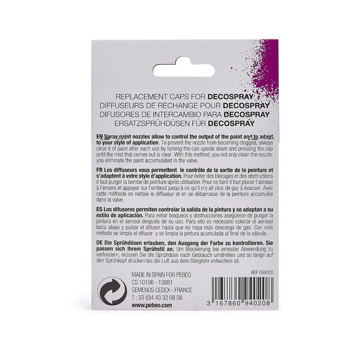 Pébéo Diffuseur pour spray SAC DE 5 DIFFUSEURS Vue de dos