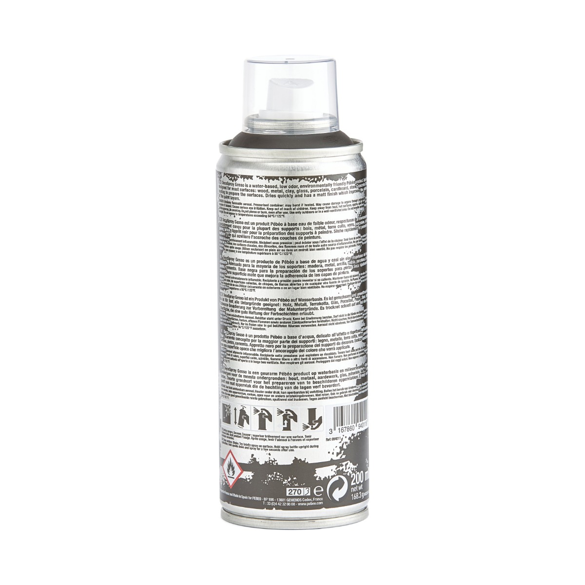 Pébéo Gesso en spray DECOSPRAY 200 ML PREPARATEUR DE SURFACES GESSO NOIR Vue de dos
