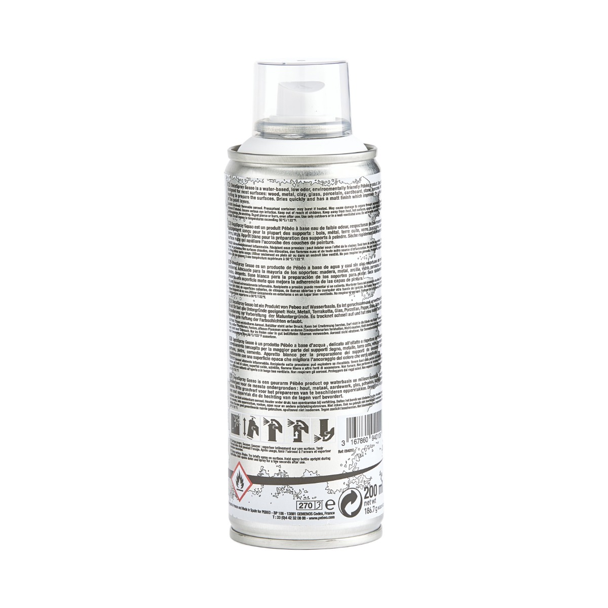 Pébéo Gesso en spray DECOSPRAY 200 ML PREPARATEUR DE SURFACES GESSO BLANC Vue de dos
