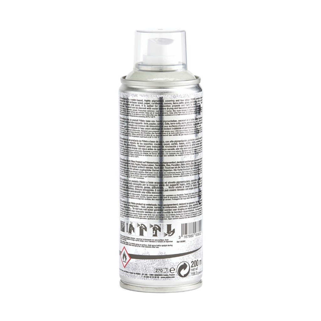 Pébéo Peinture Acrylique en Spray DECOSPRAY 200 ML ARGENT PAILLETE Vue de dos