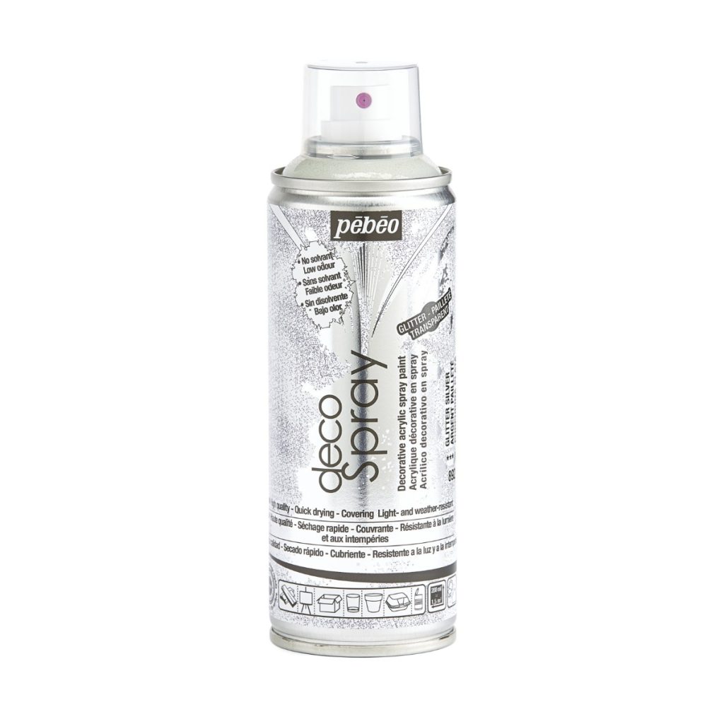 Pébéo Peinture Acrylique en Spray DECOSPRAY 200 ML ARGENT PAILLETE Vue de face