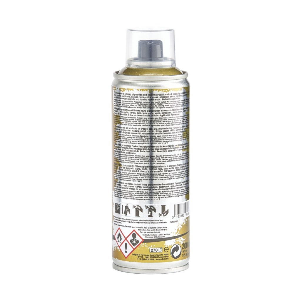 Pébéo Peinture Acrylique en Spray DECOSPRAY 200 ML CHROME OR Vue de dos