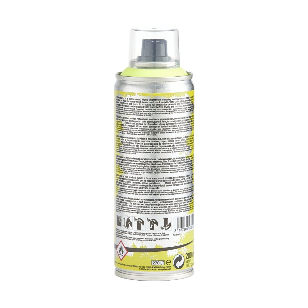 Pébéo Peinture Acrylique en Spray DECOSPRAY 200 ML JAUNE FLUO Vue de dos