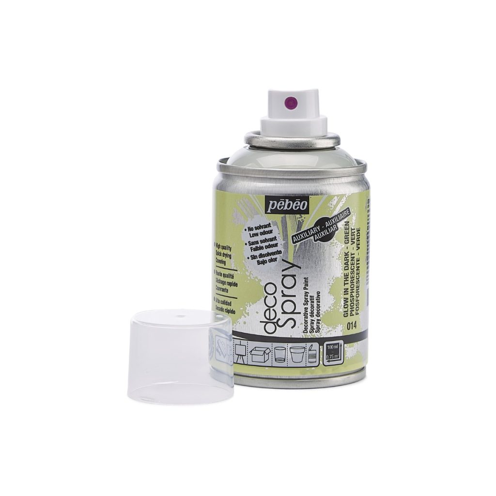 Pébéo Peinture Acrylique en Spray DECOSPRAY 100 ML PHOSPHORESCENT Bouchon ouvert
