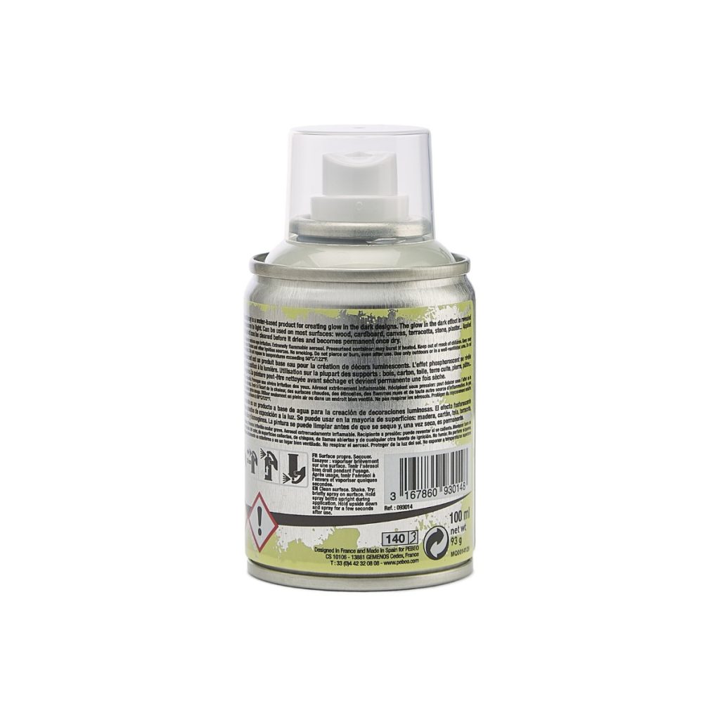 Pébéo Peinture Acrylique en Spray DECOSPRAY 100 ML PHOSPHORESCENT Vue de dos