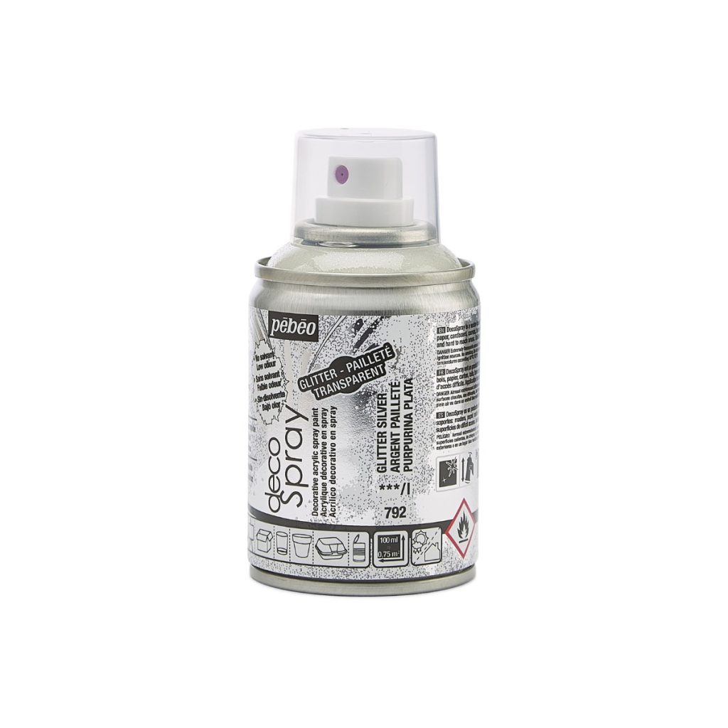 Pébéo Peinture Acrylique en Spray DECOSPRAY 100 ML ARGENT PAILLETE Vue de gauche