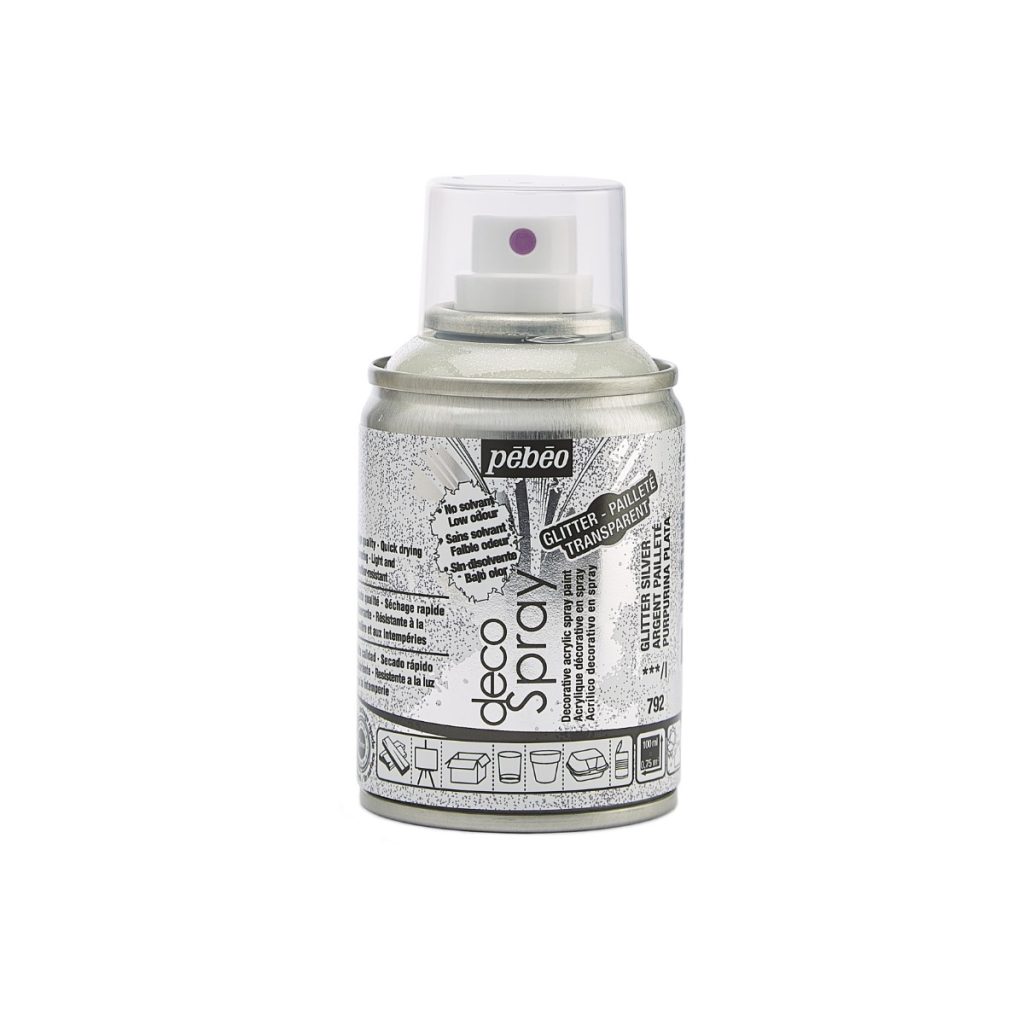 Pébéo Peinture Acrylique en Spray DECOSPRAY 100 ML ARGENT PAILLETE Vue de face