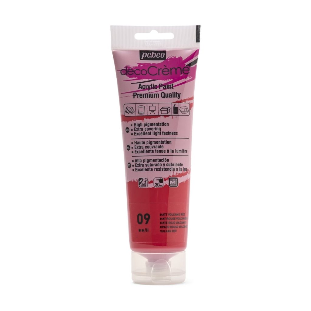 Pébéo Peinture Acrylique Décorative DECOCRÈME 120 ML ROUGE VOLCANIQUE Vue de face