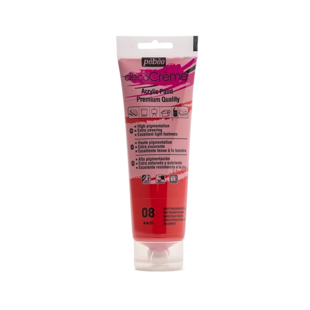 Pébéo Peinture Acrylique Décorative DECOCRÈME 120 ML ROUGE PASSION Vue de face