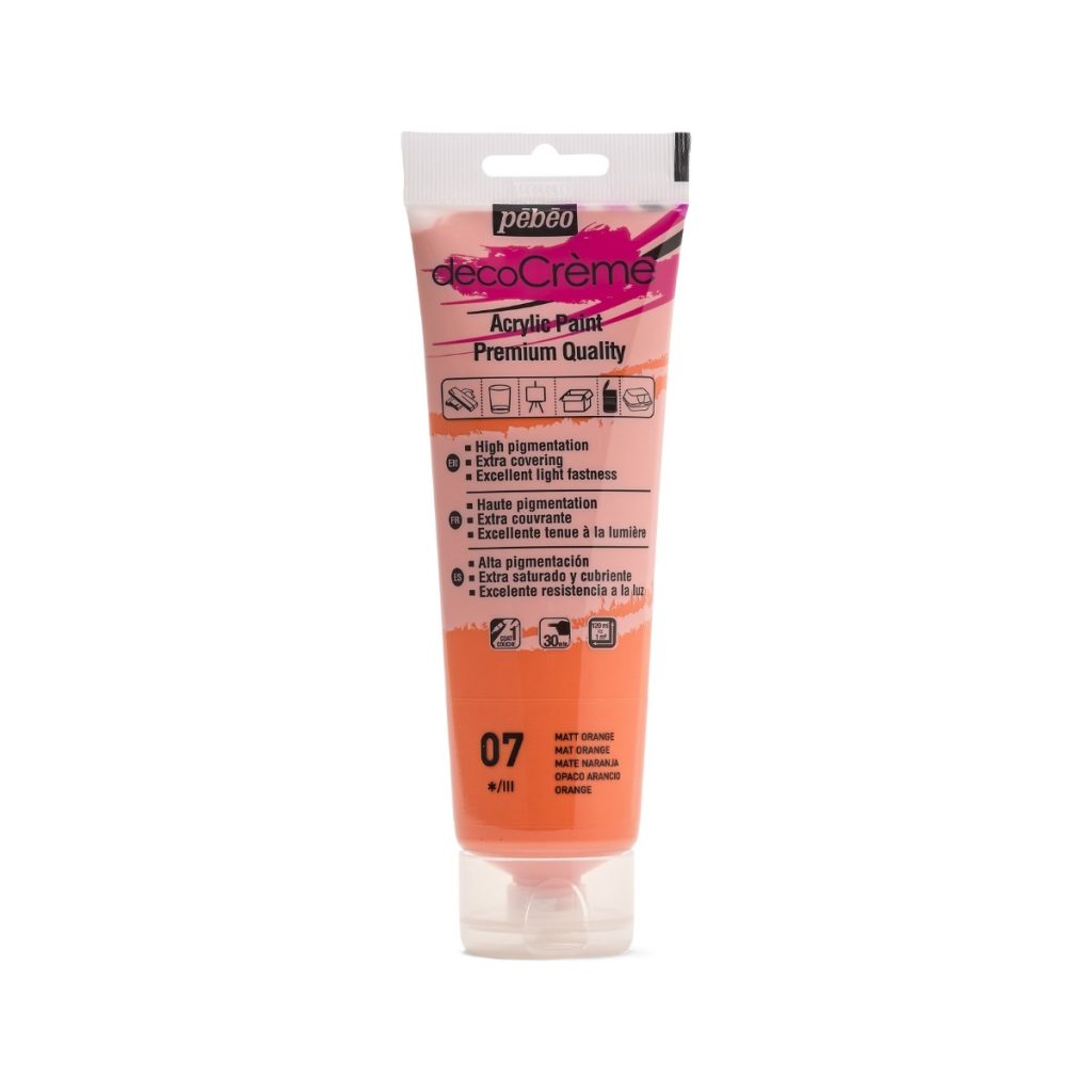 Pébéo Peinture Acrylique Décorative DECOCRÈME 120 ML ORANGE Vue de face