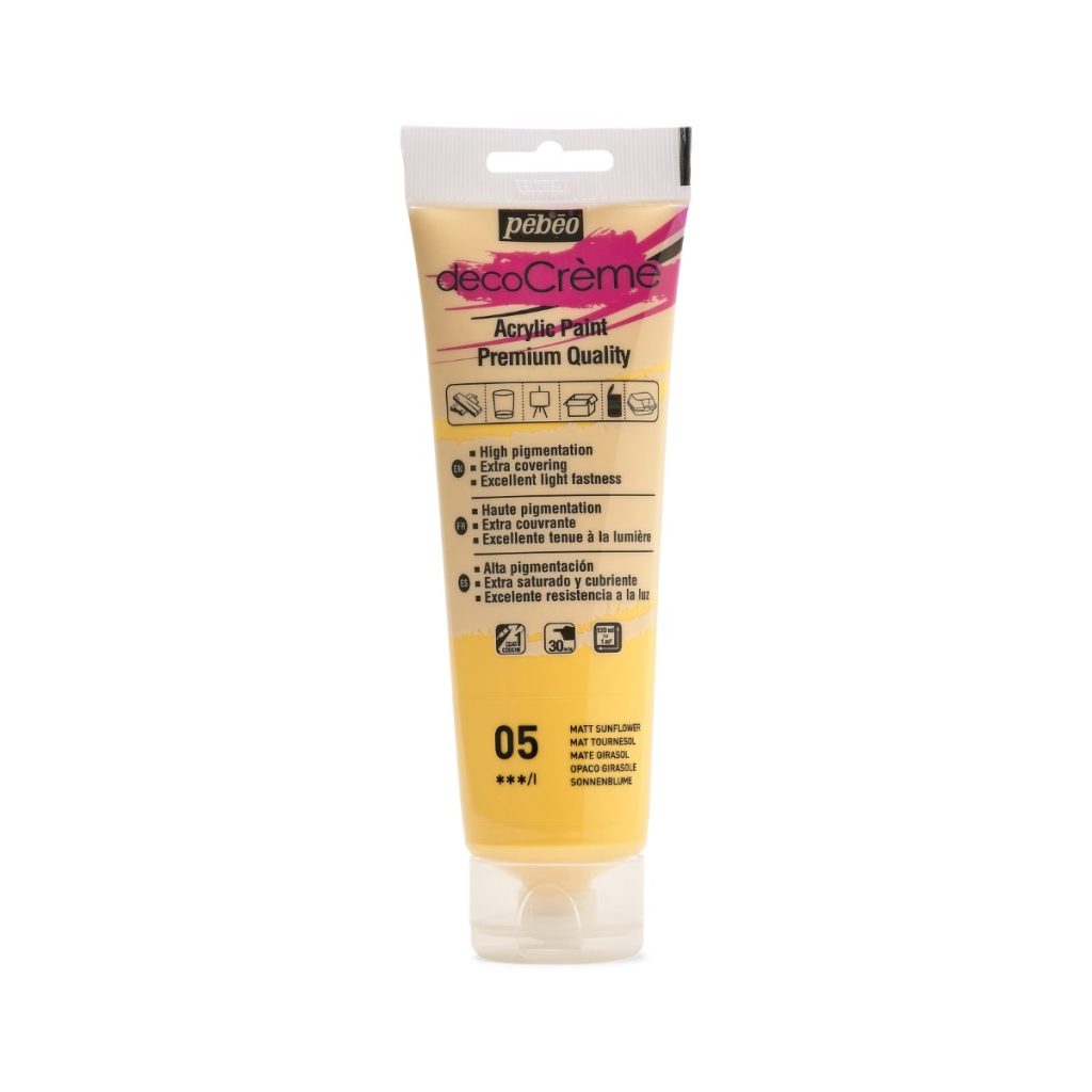 Pébéo Peinture Acrylique Décorative DECOCRÈME 120 ML TOURNESOL Vue de face