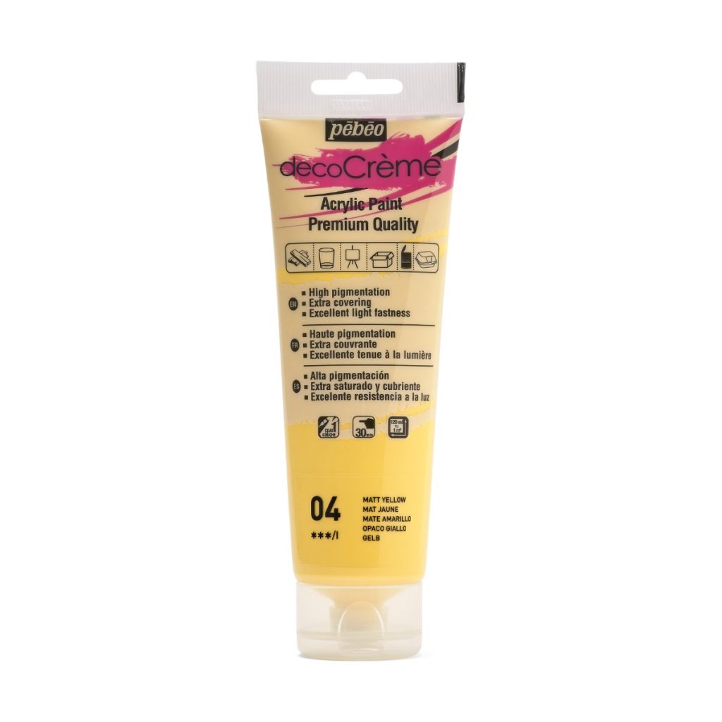 Pébéo Peinture Acrylique Décorative DECOCRÈME 120 ML JAUNE Vue de face