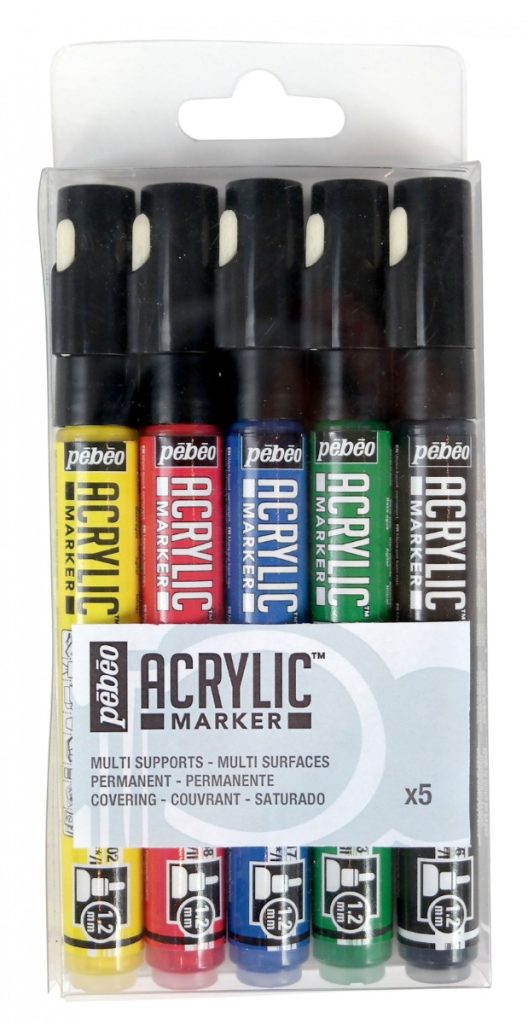 Pébéo Marqueur à l'Huile SET DE 5 ACRYLIC MARKER ASSORTIMENT PRIMAIRE POINTE RONDE 1,2 MM Vue de face