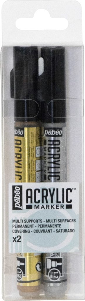 Pébéo Marqueur à l'Huile SET DE 2 ACRYLIC MARKER OR PRECIEUX ET ARGENT PRECIEUX POINTE RONDE 1,2 MM Vue de face