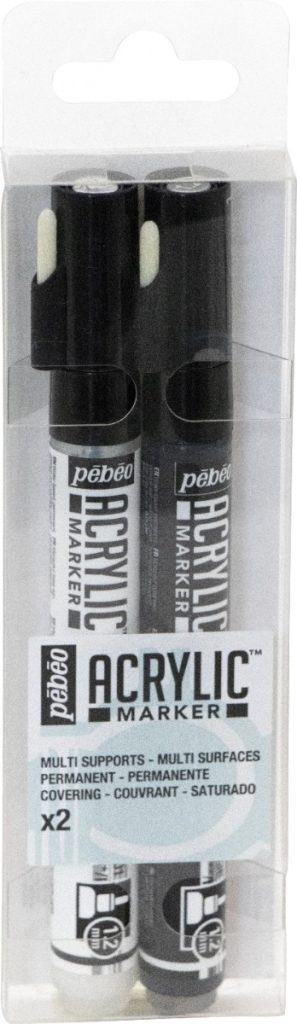 Pébéo Marqueur à l'Huile SET DE 2 ACRYLIC MARKER NOIR ET BLANC POINTE RONDE 1,2 MM Vue de face