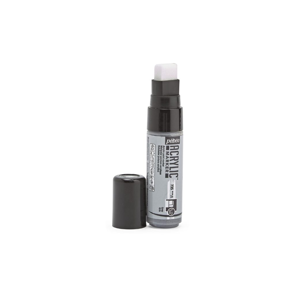 Pébéo Marqueur à l'Huile ACRYLIC MARKER POINTE 3EN1 5 15 MM GRIS Bouchon ouvert