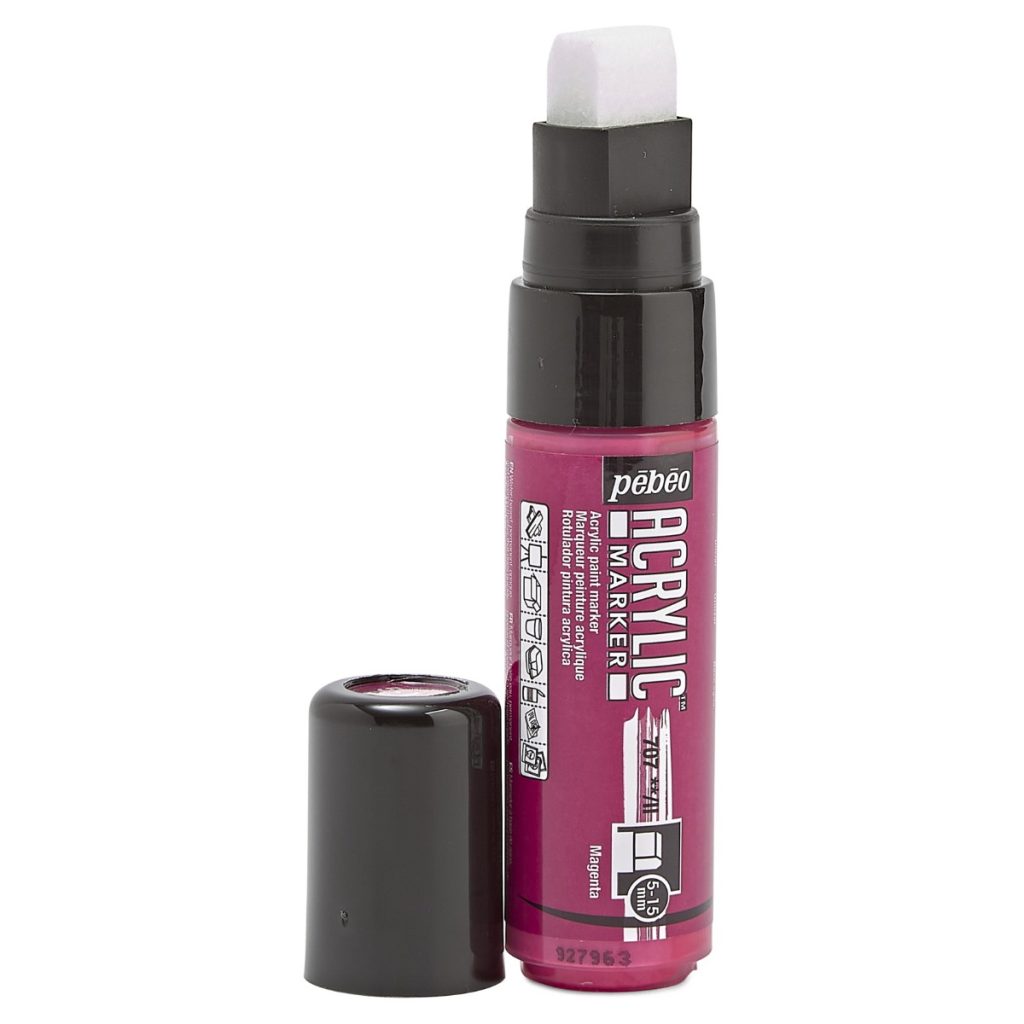 Pébéo Marqueur à l'Huile ACRYLIC MARKER POINTE 3EN1 5 15 MM MAGENTA Bouchon ouvert