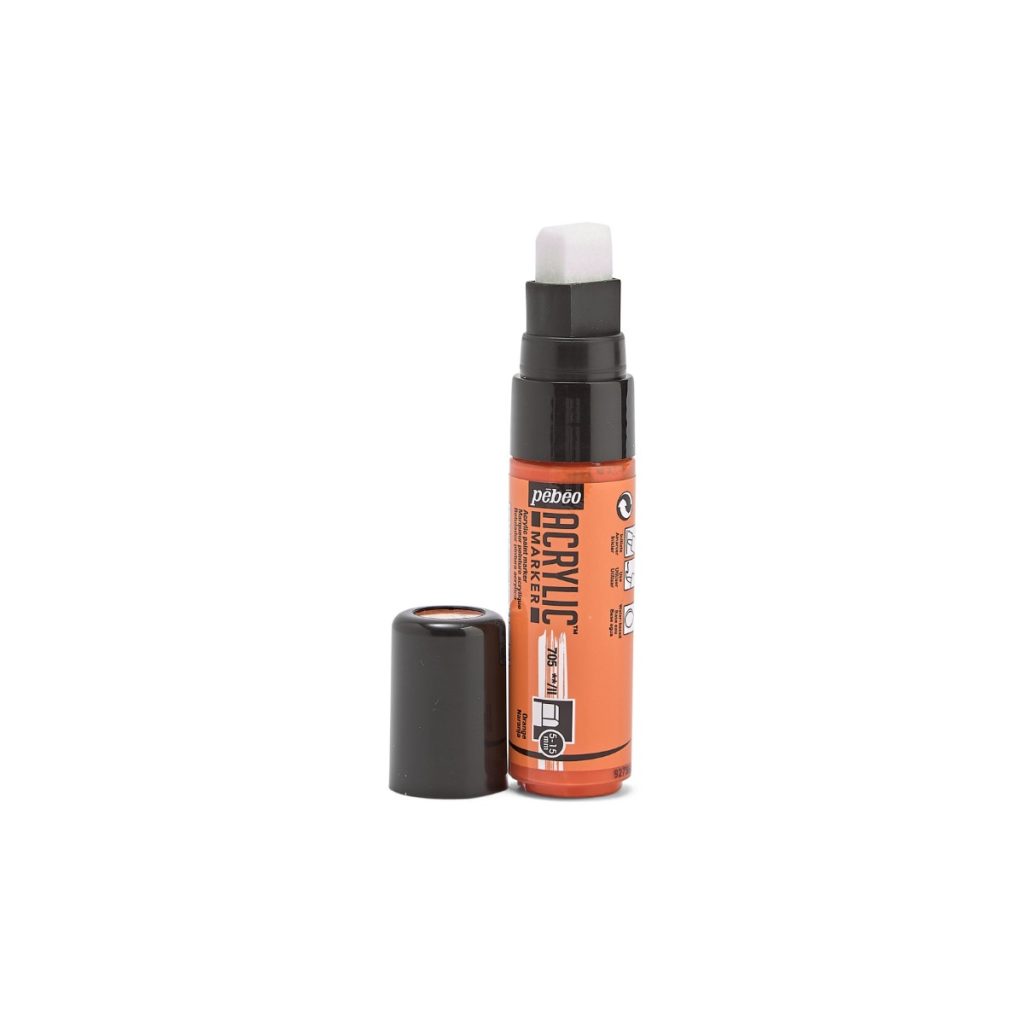 Pébéo Marqueur à l'Huile ACRYLIC MARKER POINTE 3EN1 5 15 MM ORANGE Bouchon ouvert