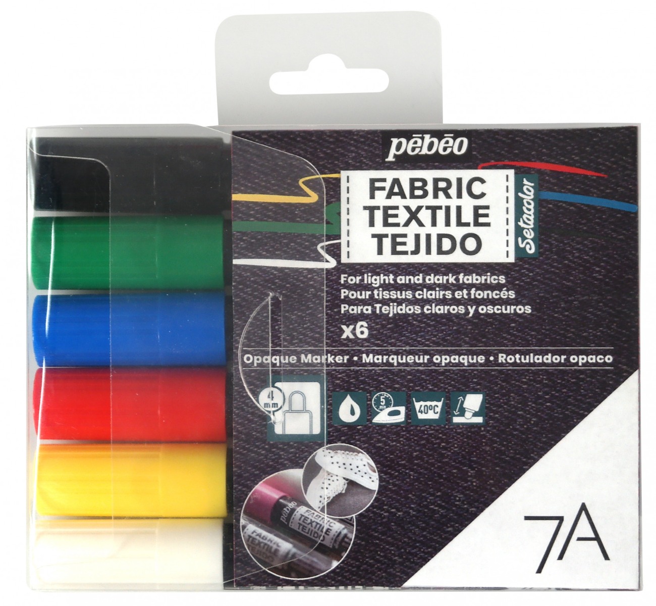 Pébéo 7A MARQUEUR OPAQUE POINTE RONDE 4 MM ETUI 6 COULEURS CLASSIQUES Vue de face