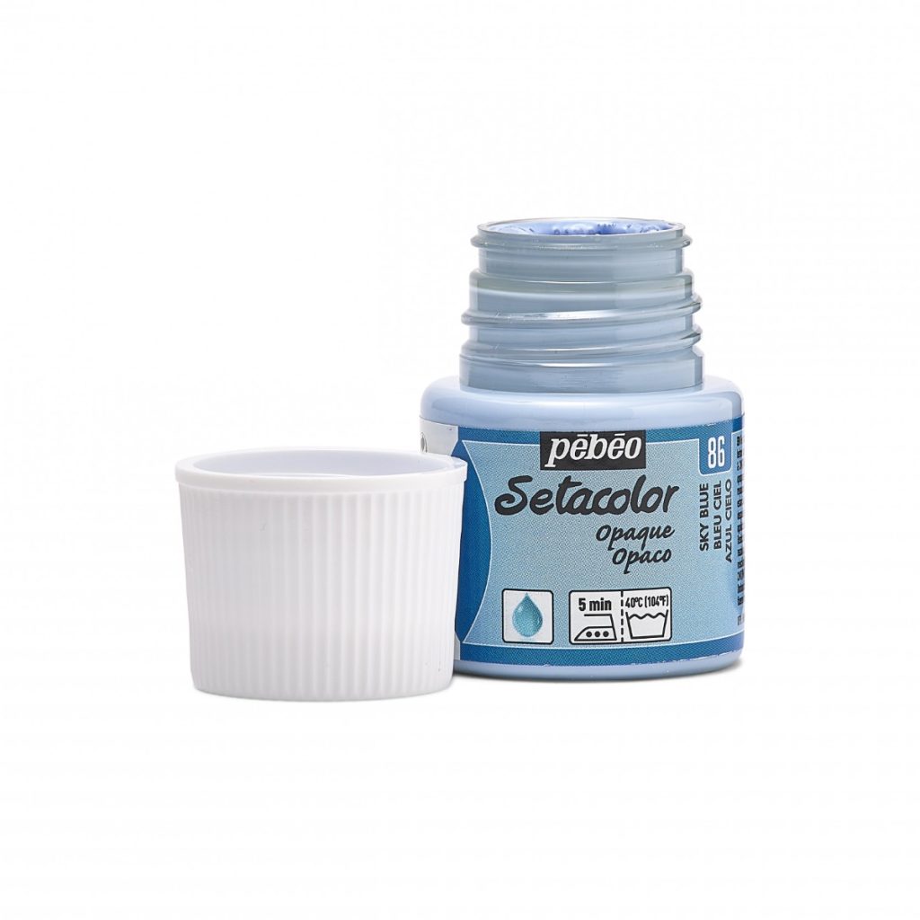 Pébéo Peinture pour Tissus SETACOLOR OPAQUE 45 ML BLEU CIEL Bouchon ouvert